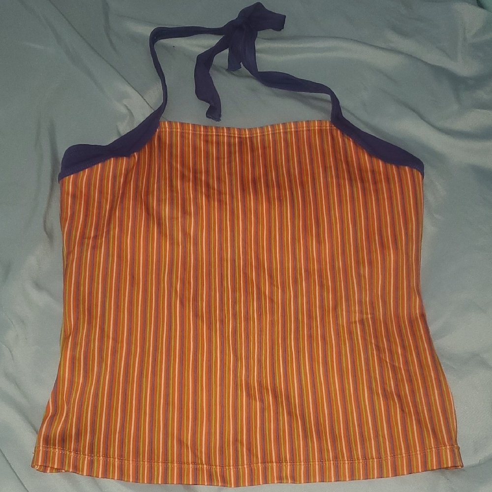 Striped Halter Top - Orange and Purple